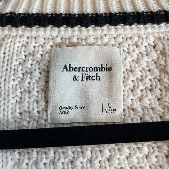 ABERCROMBIE & FITCH Tipped Slouchy Cable V-Neck Sweater Chunky Boxy Fit Preppy - Picture 6 of 12